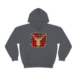 Minimalistic Deer Buffalo Plaid Unisex Heavy Blend Hooded Sweatshirt! Winter Vibes!