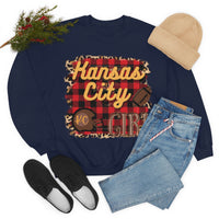 Kansas City Girl Football Buffalo Plaid Unisex Heavy Blend Crewneck Sweatshirt! Football Season!