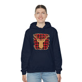 Minimalistic Deer Buffalo Plaid Unisex Heavy Blend Hooded Sweatshirt! Winter Vibes!