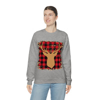 Minimalistic Buffalos Plaid Deer Holiday Unisex Heavy Blend Crewneck Sweatshirt! Winter Vibes!