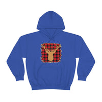 Minimalistic Deer Buffalo Plaid Unisex Heavy Blend Hooded Sweatshirt! Winter Vibes!