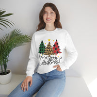 Merry Christmas Leopard Print Tree Unisex Heavy Blend Crewneck Sweatshirt! Winter Vibes!