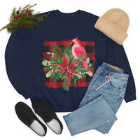 Red Cardinal Buffalo Print Holiday Unisex Heavy Blend Crewneck Sweatshirt! Winter Vibes!