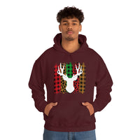 Paint Striped Deer Head Holiday Unisex Heavy Blend Hooded Sweatshirt! Winter Vibes!