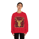 Minimalistic Buffalos Plaid Deer Holiday Unisex Heavy Blend Crewneck Sweatshirt! Winter Vibes!