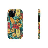 Vintage Floral Surfboard Blue and Yellow Tough Phone Cases, Case-Mate! Summer Vibes!