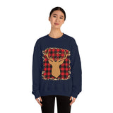 Minimalistic Buffalos Plaid Deer Holiday Unisex Heavy Blend Crewneck Sweatshirt! Winter Vibes!