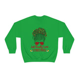 Just Really Love Christmas Bun Girl holiday Lights Unisex Heavy Blend Crewneck Sweatshirt! Winter Vibes!