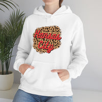 Kansas City Football Leopard Print Unisex Heavy Blend Hooded Sweatshirt! Football Season!