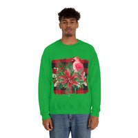Red Cardinal Buffalo Print Holiday Unisex Heavy Blend Crewneck Sweatshirt! Winter Vibes!