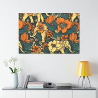 Vintage 70's Inspired Elephant Florals Canvas Gallery Wraps!