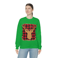 Minimalistic Buffalos Plaid Deer Holiday Unisex Heavy Blend Crewneck Sweatshirt! Winter Vibes!