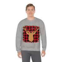 Minimalistic Buffalos Plaid Deer Holiday Unisex Heavy Blend Crewneck Sweatshirt! Winter Vibes!