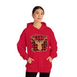 Minimalistic Deer Buffalo Plaid Unisex Heavy Blend Hooded Sweatshirt! Winter Vibes!