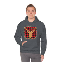 Minimalistic Deer Buffalo Plaid Unisex Heavy Blend Hooded Sweatshirt! Winter Vibes!