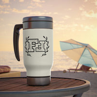 Freckled Fox Company Branded Logo Black and White 2023 Stainless Steel Travel Mug with Handle, 14oz! Merch! Spring Vibes! Drinkware!