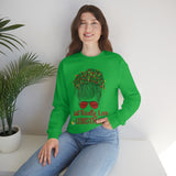 Just Really Love Christmas Bun Girl holiday Lights Unisex Heavy Blend Crewneck Sweatshirt! Winter Vibes!