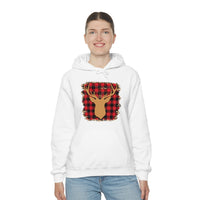 Minimalistic Deer Buffalo Plaid Unisex Heavy Blend Hooded Sweatshirt! Winter Vibes!