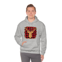 Minimalistic Deer Buffalo Plaid Unisex Heavy Blend Hooded Sweatshirt! Winter Vibes!