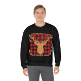 Minimalistic Buffalos Plaid Deer Holiday Unisex Heavy Blend Crewneck Sweatshirt! Winter Vibes!