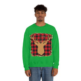 Minimalistic Buffalos Plaid Deer Holiday Unisex Heavy Blend Crewneck Sweatshirt! Winter Vibes!