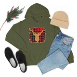 Minimalistic Deer Buffalo Plaid Unisex Heavy Blend Hooded Sweatshirt! Winter Vibes!