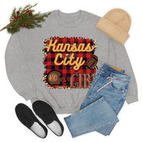 Kansas City Girl Football Buffalo Plaid Unisex Heavy Blend Crewneck Sweatshirt! Football Season!