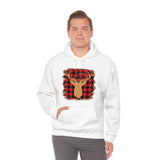 Minimalistic Deer Buffalo Plaid Unisex Heavy Blend Hooded Sweatshirt! Winter Vibes!