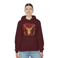 Minimalistic Deer Buffalo Plaid Unisex Heavy Blend Hooded Sweatshirt! Winter Vibes!