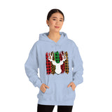 Paint Striped Deer Head Holiday Unisex Heavy Blend Hooded Sweatshirt! Winter Vibes!