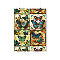 Vintage 70's Inspired Quilt Patterned Butterflies Premium Matte Vertical Posters!