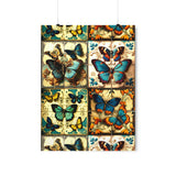 Vintage 70's Inspired Quilt Patterned Butterflies Premium Matte Vertical Posters!