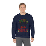 Just Really Love Christmas Bun Girl holiday Lights Unisex Heavy Blend Crewneck Sweatshirt! Winter Vibes!