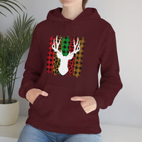 Paint Striped Deer Head Holiday Unisex Heavy Blend Hooded Sweatshirt! Winter Vibes!