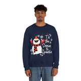 Tis The Season To Sparkle Snowman Unisex Heavy Blend Crewneck Sweatshirt! Winter Vibes!