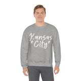 Kansas City Football White Logo Unisex Heavy Blend Crewneck Sweatshirt! Football Season!