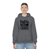 PaPa Needs Coffee Unisex Heavy Blend Hooded Sweatshirt! Sarcastic Vibes! Grandparent vibes!