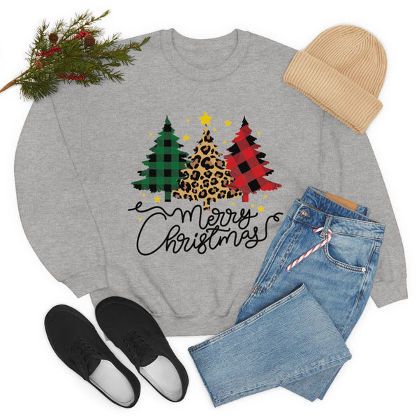 Merry Christmas Leopard Print Tree Unisex Heavy Blend Crewneck Sweatshirt! Winter Vibes!
