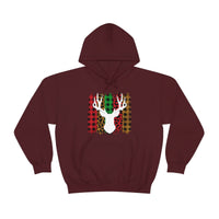 Paint Striped Deer Head Holiday Unisex Heavy Blend Hooded Sweatshirt! Winter Vibes!