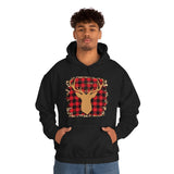 Minimalistic Deer Buffalo Plaid Unisex Heavy Blend Hooded Sweatshirt! Winter Vibes!