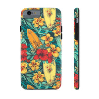 Vintage Floral Surfboard Blue and Yellow Tough Phone Cases, Case-Mate! Summer Vibes!