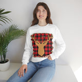 Minimalistic Buffalos Plaid Deer Holiday Unisex Heavy Blend Crewneck Sweatshirt! Winter Vibes!