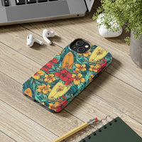 Vintage Floral Surfboard Blue and Yellow Tough Phone Cases, Case-Mate! Summer Vibes!