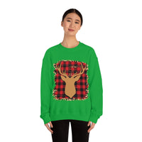 Minimalistic Buffalos Plaid Deer Holiday Unisex Heavy Blend Crewneck Sweatshirt! Winter Vibes!