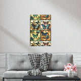 Vintage 70's Inspired Quilt Patterned Butterflies Premium Matte Vertical Posters!