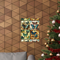 Vintage 70's Inspired Quilt Patterned Butterflies Premium Matte Vertical Posters!