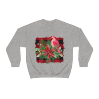 Red Cardinal Buffalo Print Holiday Unisex Heavy Blend Crewneck Sweatshirt! Winter Vibes!