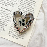 Luxurious Silver Heart Mirror Finger Grip for Smartphones