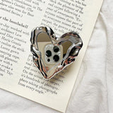 Luxurious Silver Heart Mirror Finger Grip for Smartphones