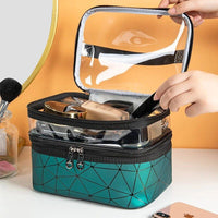 Sparkling Diamond Lattice Travel Makeup Bag - Waterproof, Multi-Function Cosmetic Case